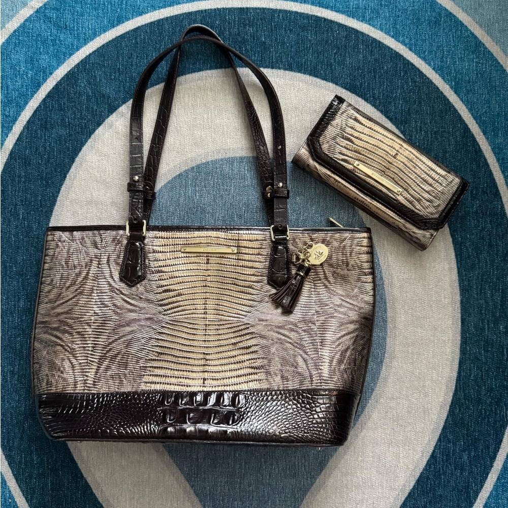 Brahmin Medium Asher Tote Purse Taupe with Wallet